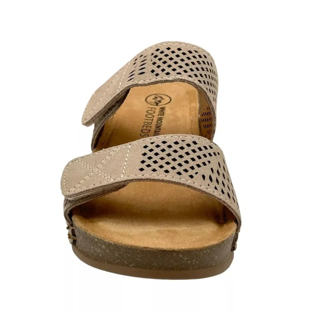 White Mountain Women's Wedge Leather Sandals Size 8 Taupe Adjustable Straps